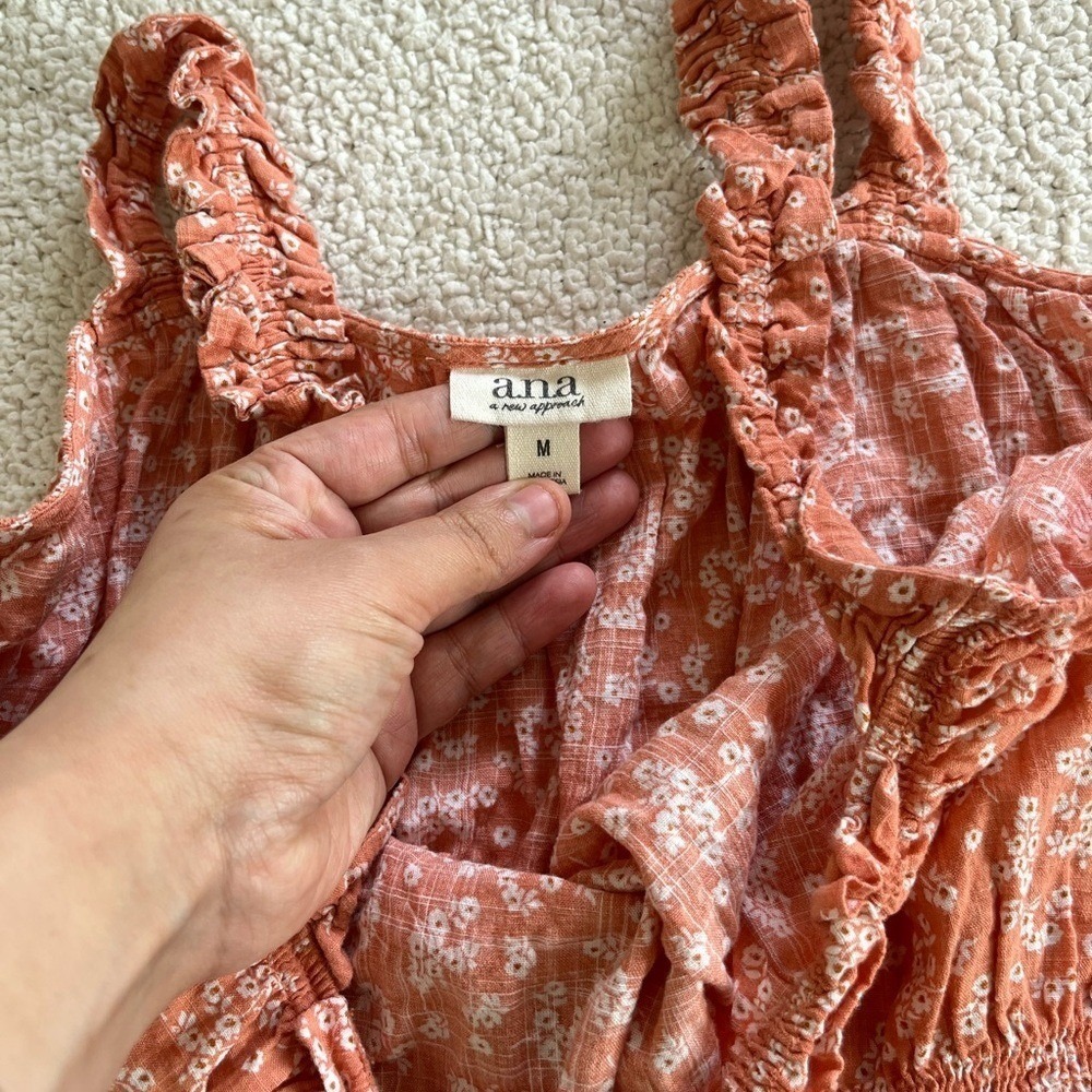 a.n.a Floral Smocked summer floral Cottagecore Rust Crop Top Orange M - Picture 3 of 11